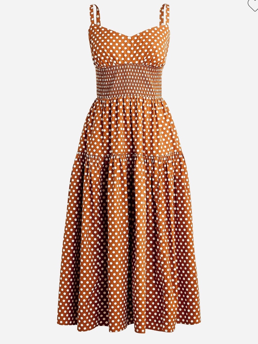 J. Crew Smocked Sweetheart Midi Pocket Dress in Classic Polka Dot 8 New NWOT